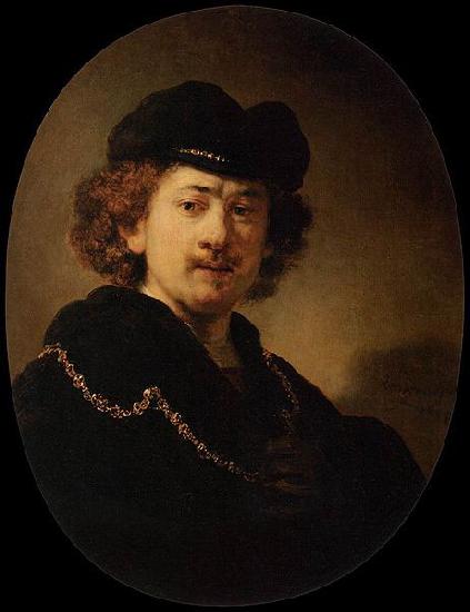 REMBRANDT Harmenszoon van Rijn Self-portrait Wearing a Toque and a Gold Chain Germany oil painting art